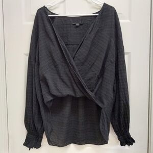 All Saints Penny Crossover Wrap Front  Top Black Large Asymmetrical Relaxed Boho